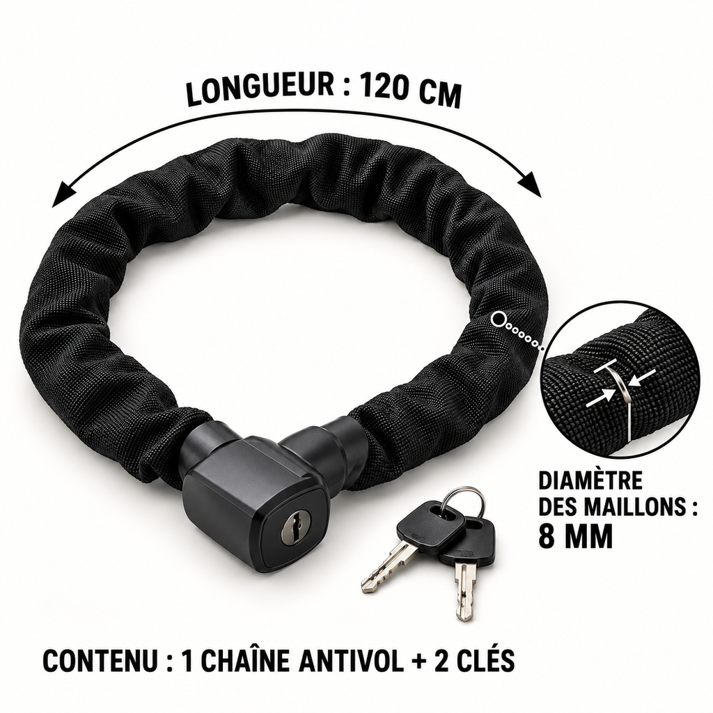 Chaîne antivol gainée pour scooter