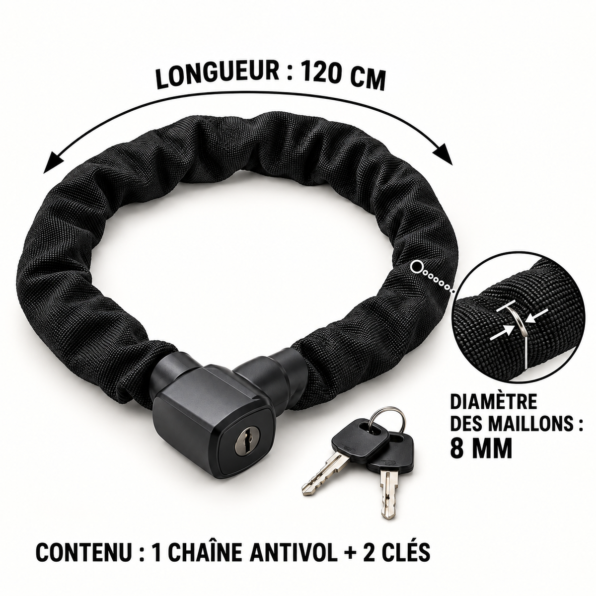 Chaîne antivol gainée pour scooter